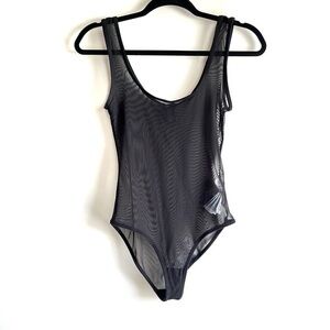 Forever 21 Black Mesh Scoop Neck Sleeveless Leotard Size Small